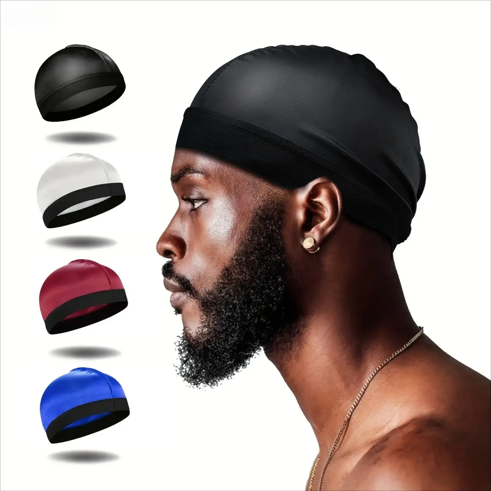 Men’s Satin Lined 360 Wave Dome Cap – Soft Breathable Stretch Hair Protection Beanie, Pirate-Style Imitation Silk Head Wrap, Adjustable One-Size Turban for Daily Wear & Sleeping