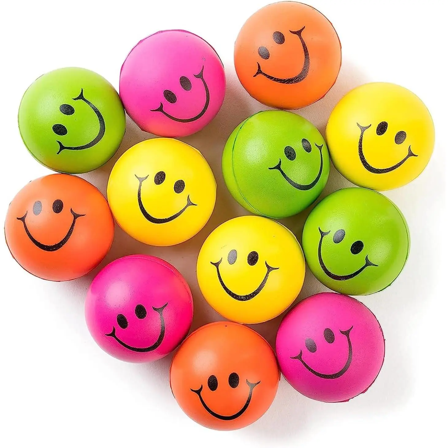 Neon Smile Stress Balls for Adults and Kids - Foam Squeeze Ball for Relaxation and Fun - Pack of 12 Happy Face 2.5-Inch Squeeze Balls - Ideal for Parties, Therapy, and Toys