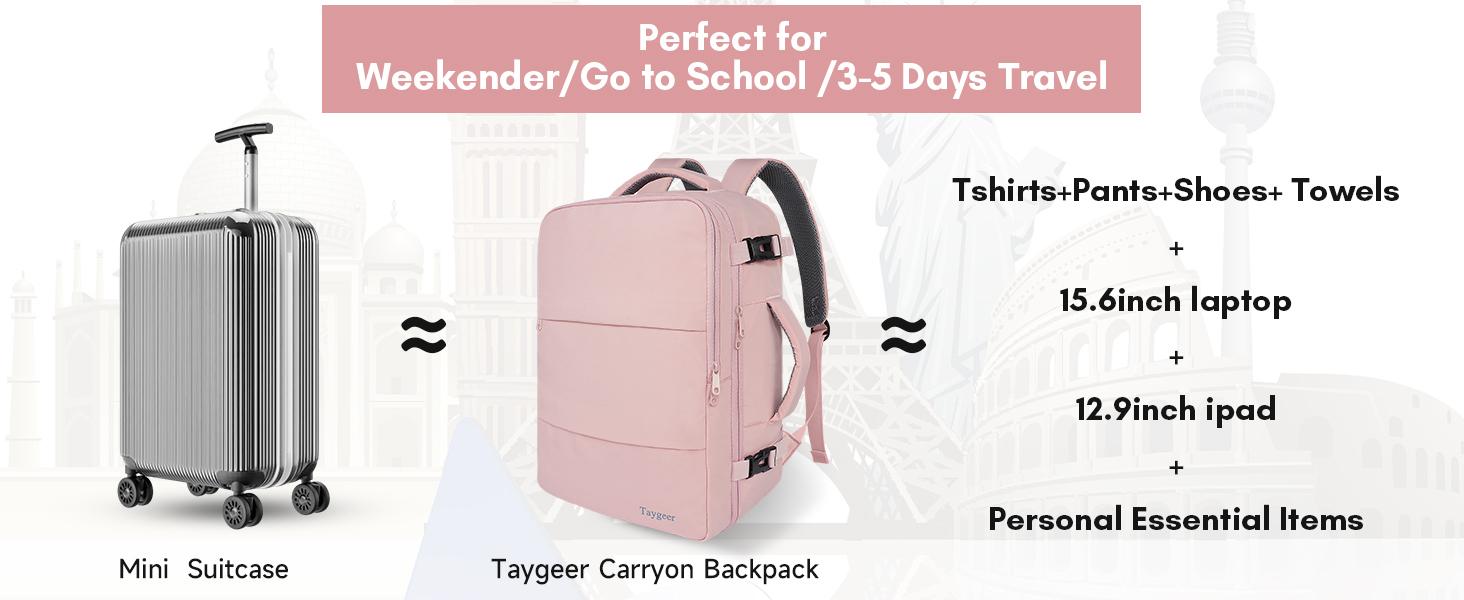 Taygeer Travel Backpack for Women, Carry On Backpack with Water Bottle Pocket & Shoe Pouch, TSA 15.6inch Laptop Mochila Flight Approved, Nurse Bag Casual Daypack for Weekender Business Hiking, Pink
