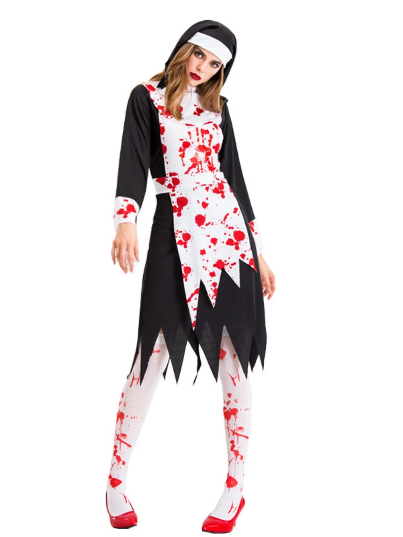 Halloween Zombie Nun Dress, Blood Stain Long Robe, Halloween Costume, Cosplay and Role Play Dress, Perfect for Halloween Parties and Events