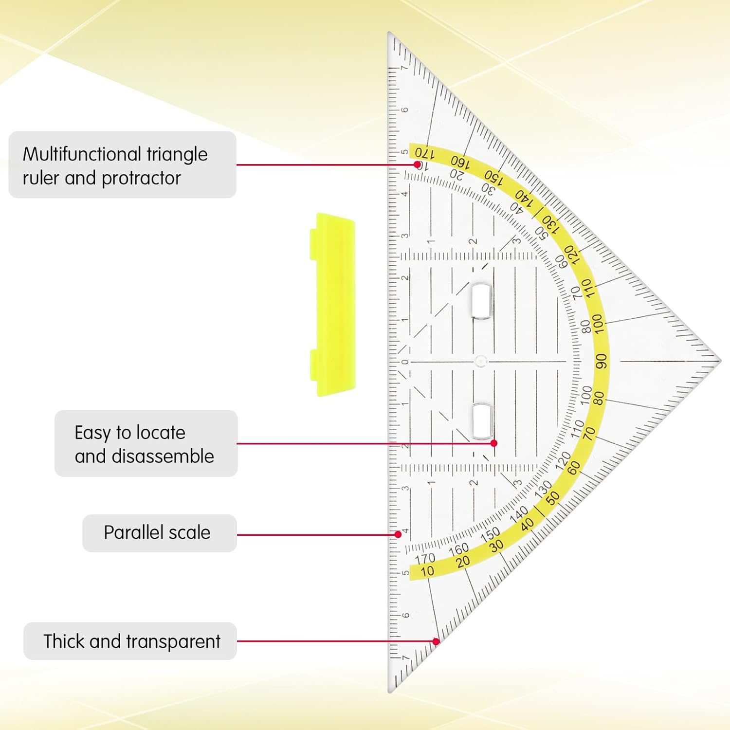 4 count Multifunctional Triangle Ruler with Handle, Plastic Triangle Ruler Protractor Geometry Set Transparent Set Square Drafting Ruler for Architectors Designers Engineers Drawing Tools