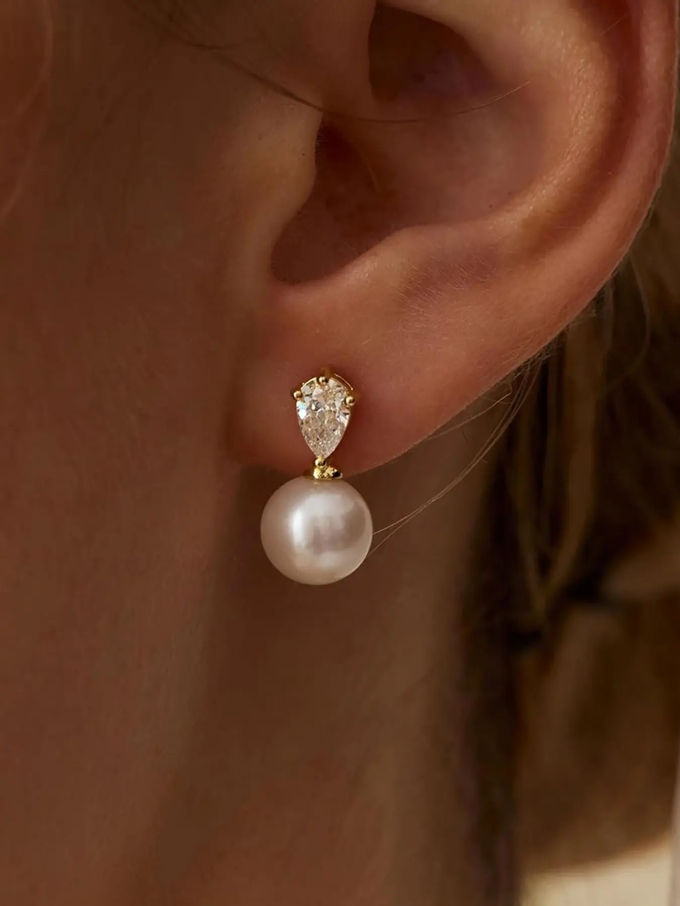 Pearl Earrings for Women, Dainty 14k Gold Plated Wedding Earrings, Trendy Simple Prom Bridal Jewelry, Elegant Drop Earrings