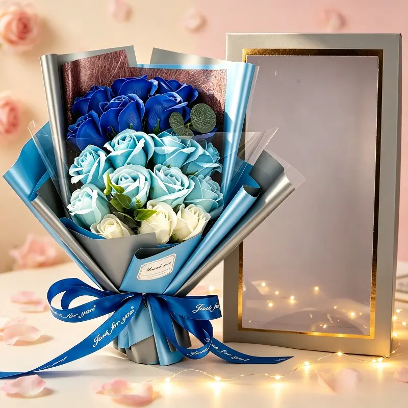 18 Gradient Eternal Rose Soap Flower Gift Box, Three-Dimensional Simulated Full Petals, Atmospheric Ritual Bouquet, Gift Box with Premium Gradient Color Matching, Romantic Heartfelt Gift Suitable for Valentine's Day Confession, Mother's Day and Birthdays,