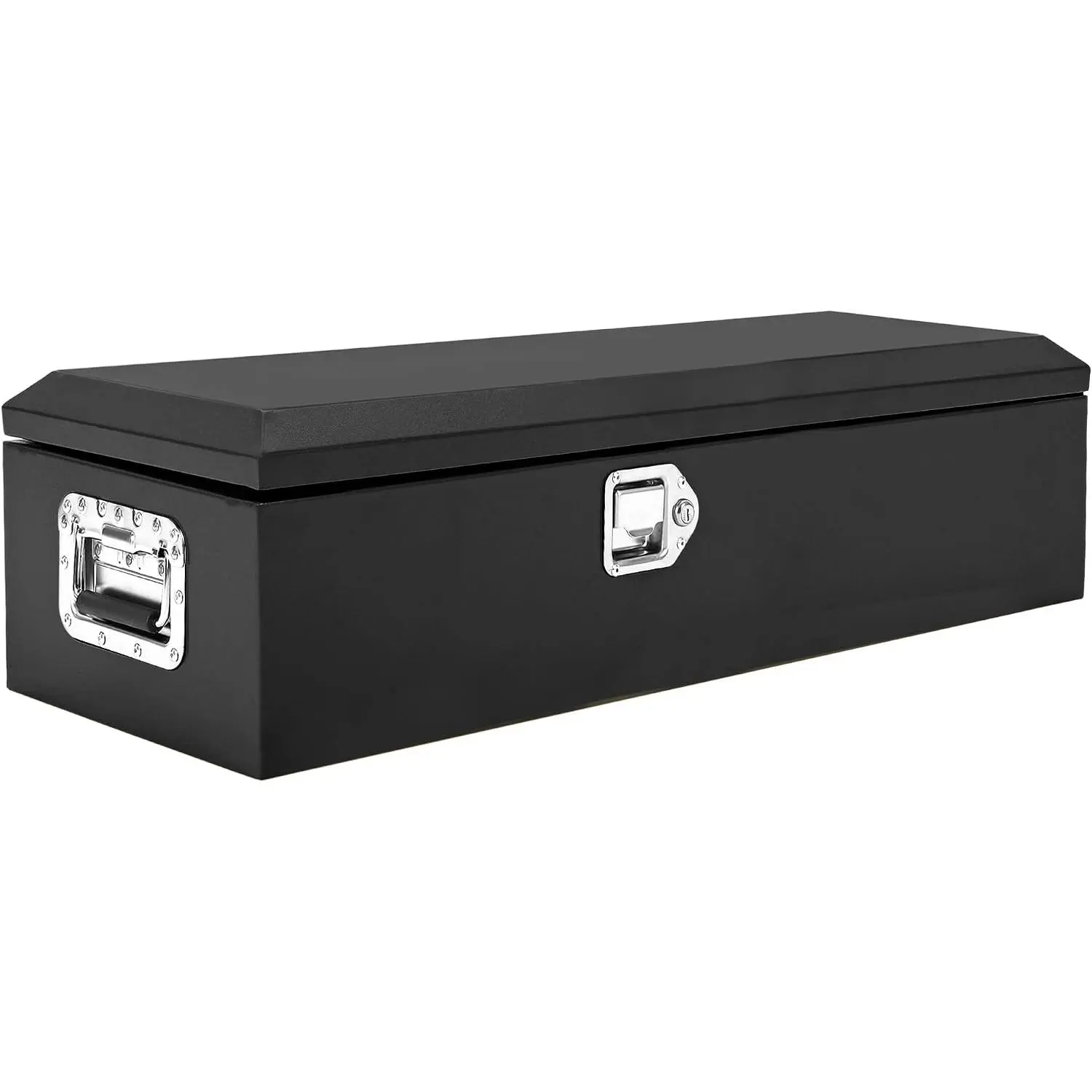 Black Steel Truck Bed Tool Box, Diamond Plate Heavy Duty Lockable Tool Storage Chest with Side Handle & Security Keys, Portable Metal Tool Organizer for Pickup Trucks, RVs, Trailers, Job Site & Outdoor Vehicle Storage