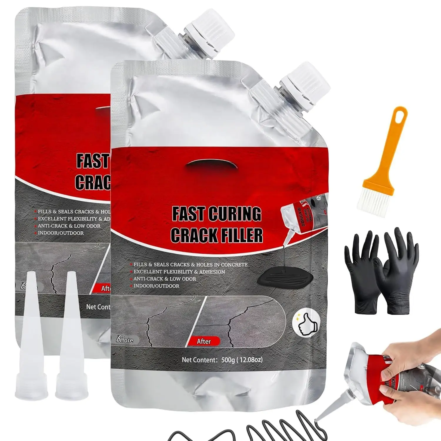 Asphalt Crack Filler and Sealant, 2Packs High Elasticity Concrete Crack Filler,  Driveway Crack Filler Cement Crack Repair, Flexible Caulking Glue Sealing Horizontal Cracks, Black