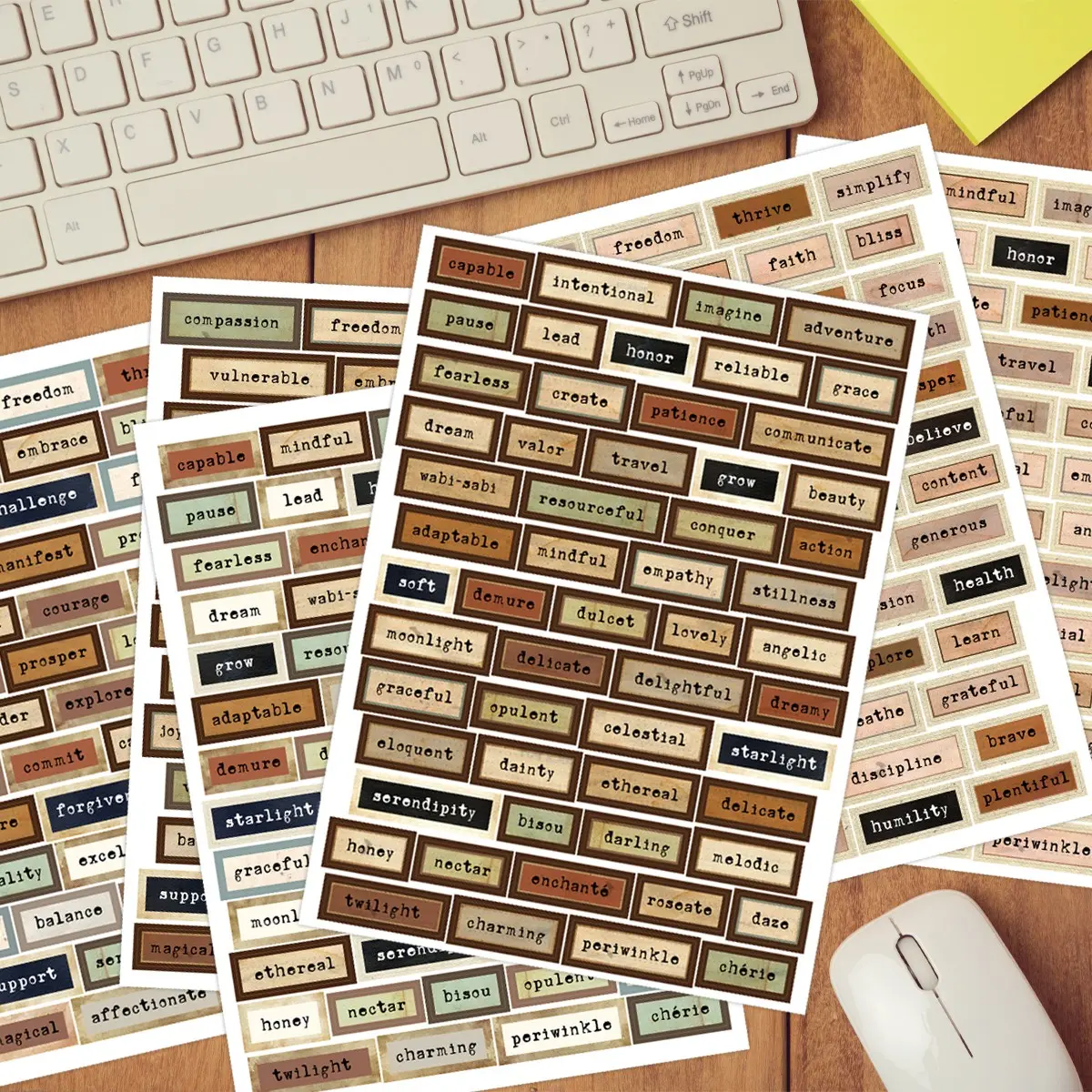 Vintage Library Word Label Stickers, Decorative Sticker, 333pcs/6sheets Retro Book Spine Text Washi Stickers Sheets, Mini Book Word Phrase Decals for Journal Scrapbook Planner Notebook, Antique Reading Book DIY Craft Decor Stationery Stickers