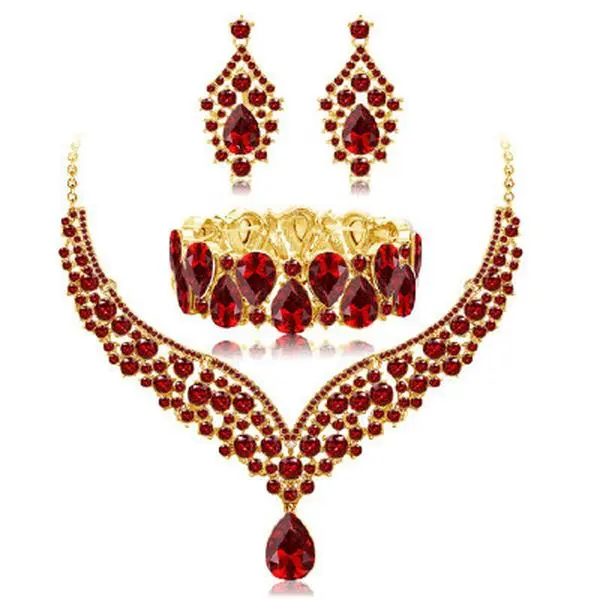 Women's Luxury 2-Piece Rhinestone Jewelry Set - Multicolor Teardrop Chain Crystal Accessory for Formal Wear, Wedding Bridal Evening Gown, Red Pink White Black Options