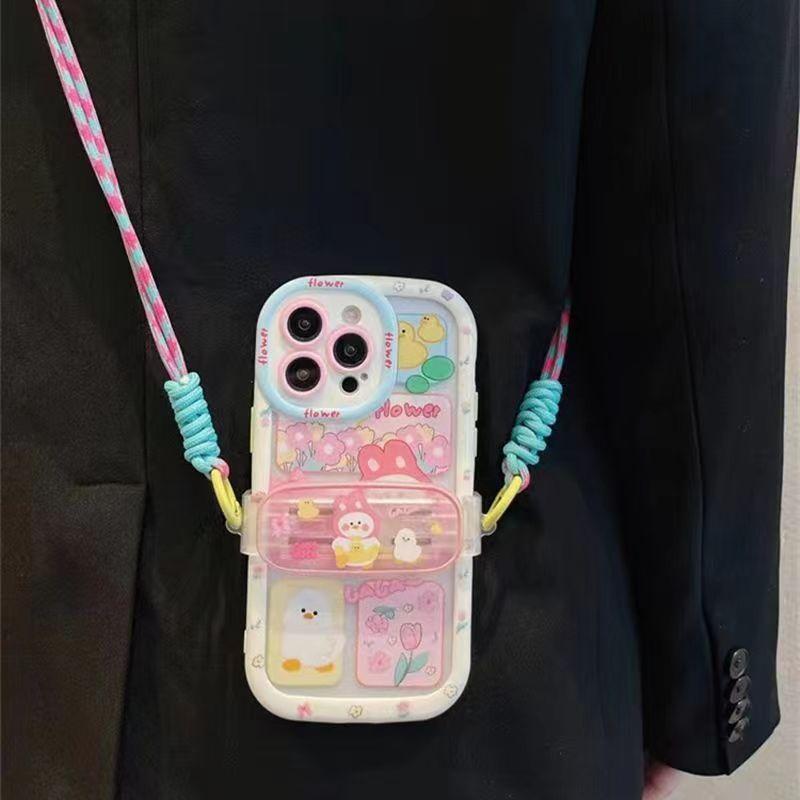 Cream Shell Phone Case with Back Clip for iPhone 16 iPhone 15 Women's 13/12 Pro Max Niche XS New Model Cute Design with Flowers & Characters