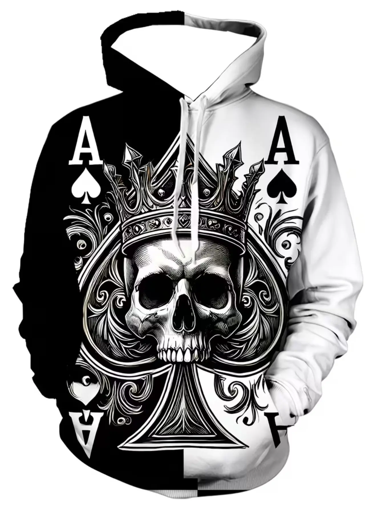 3D Men's Skull Logo Hoodie, Long Sleeve Casual Drawstring Pocket Jacket, Fashion Pattern Sportswear for Spring & Fall Daily Wear