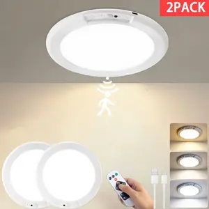 Rechargeable Ceiling Light 2-Pack, 3 Color Modes, Motion Sensor with Remote, Wireless Battery-Operated Magnetic LED Lights for Shower, Closet, Pantry, Shed, Hallway, Porch, Garage summergarden,campingessentials,outdoorfurnitureset,campinggear