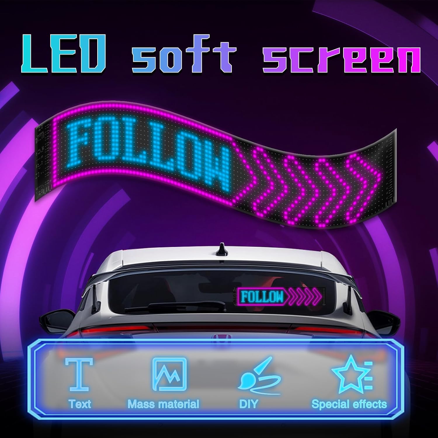 Programmable LED Sign, LED Eyes for  Windshield with APP & Remote Control, Programmable Sign with DIY Text & Colors for   & Hotel Store