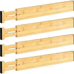 4 PCS Drawer Divider, 17"-22" Adjustable Bamboo Drawer Dividers Organizers, Expandable Separators for Kitchen, Clothes, Dressers, Home, Office