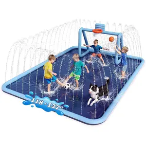 Splash Pad for Kids, 3-in-1 Sprinkler Splash Pad with Soccer Goal & Basketball Hoop, 118"x137" Extra Large Non-Slip Water Play Mat, Outdoor Water Toys for Kids, Backyard Summer Funfidget toys