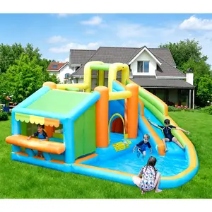 [Beautyhackher Exclusive]Yaheetech 8-in-1 Inflatable Bounce House with Splash Pool, Slide, Climbing Wall, and Market Stand for Kids Ages 3-10, 520W Blower, Portable & Multifunctional Playground Set