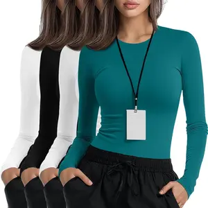 Xaatren 4 Pack Women's Underscrub Shirts Nurse Undershirts Long Sleeve Crewneck Slim Fit Tops Soft Stretchy Basic Tee