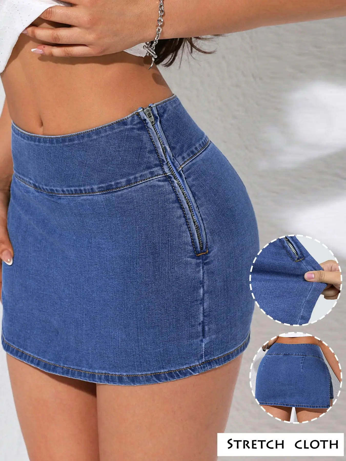 GILIPUR High-Waisted Denim Skort – Trendy A-Line Shorts with Slit & Anti-Exposure Lining (American Retro/Slim-Fit Style)