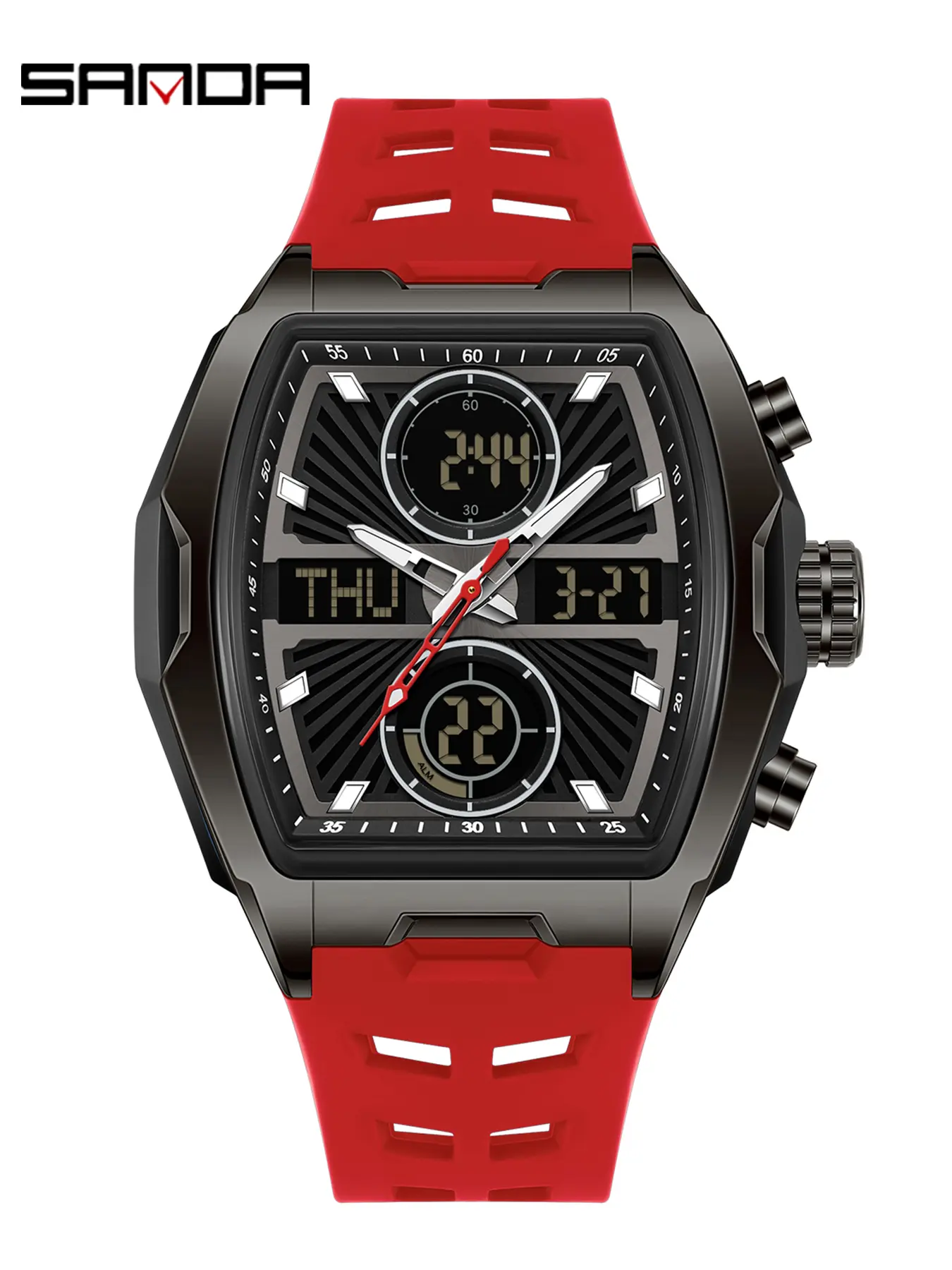 Sanda Sports Watch for Juniors & Seniors, Tonneau Design, Waterproof Analog Display, Resin Case Material, All-Season Wear
