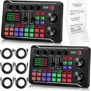 2 Pack Professional F998 Live Sound Card Audio Mixer Portable Podcast Audio Interface with Sound Effects & Voice Changer for Live Streaming, Recording, Gaming