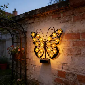 Solar-Powered Iron Art Black Butterfly LED Outdoor Landscape Garden Light Pendant Metal Black Butterfly Decoration