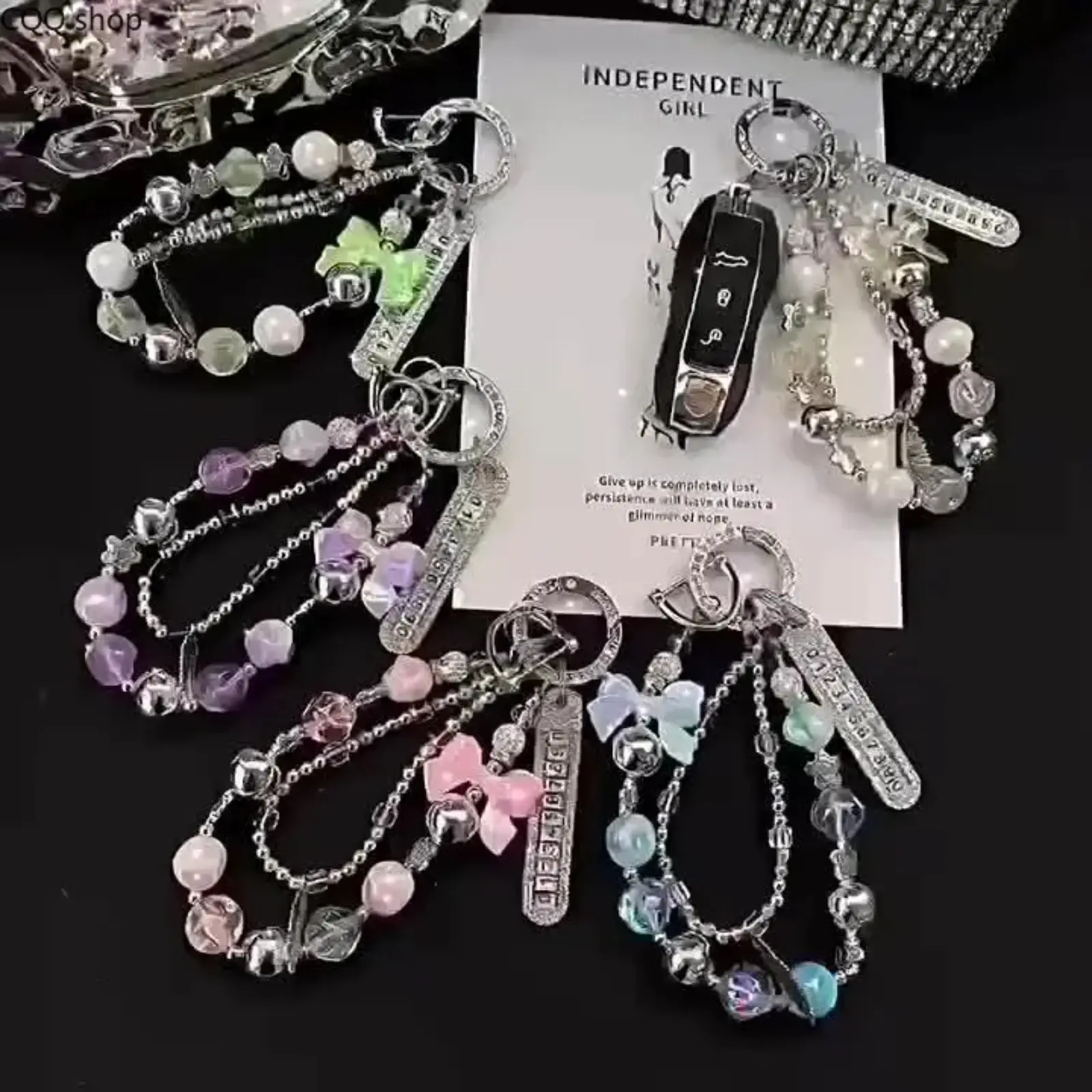 Handmade Rhinestone Butterfly Adjustable Phone Strap - Beaded Wristlet Lanyard with Sparkling Details, Y2K Aesthetic Accessory for Smartphone, Cellphone, Mobile Cases, Bags