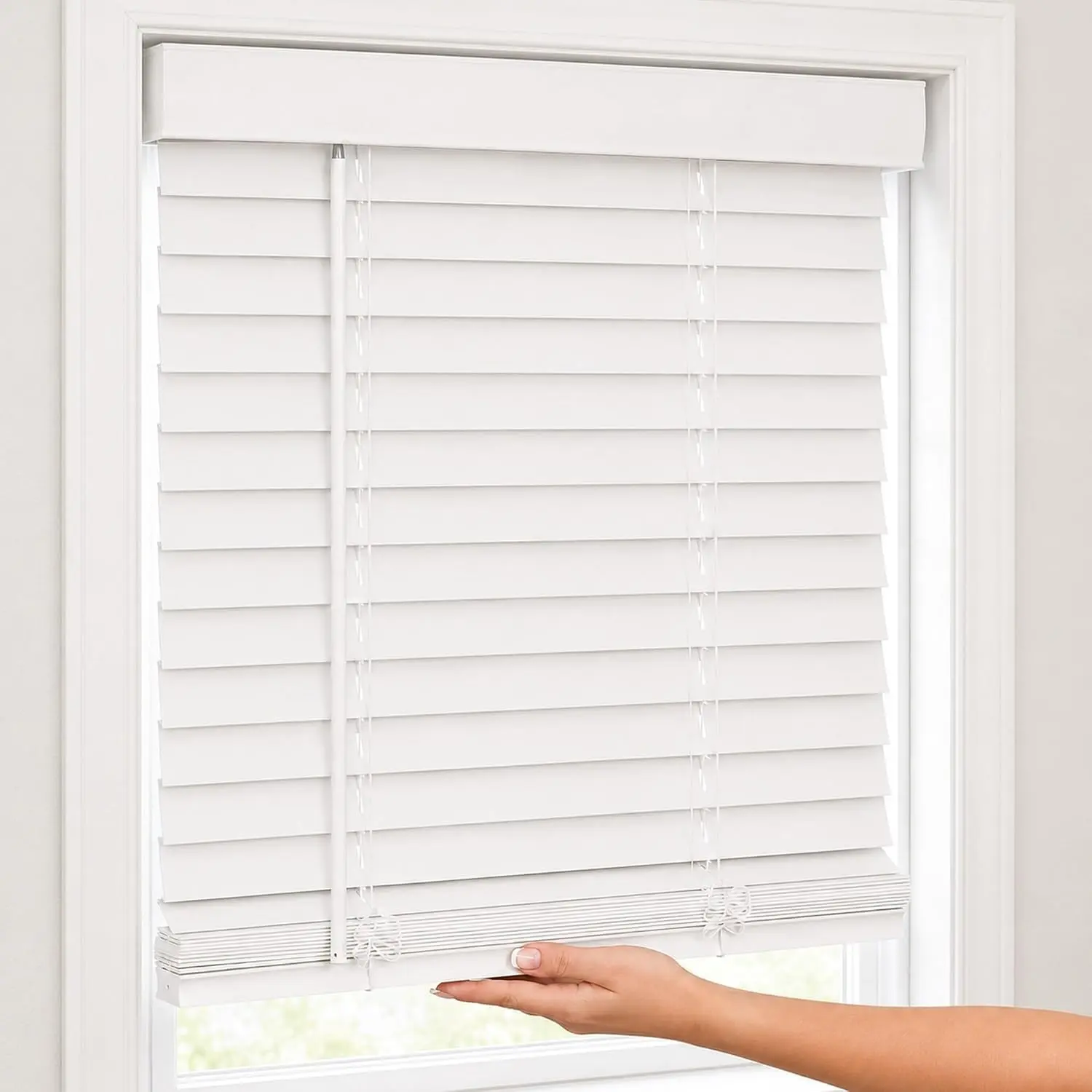 2" Cordless Faux Wood Blinds, Smooth PVC Room Darkening Window Blinds, Cordless Lift, Light Control & Privacy, Inside/Outside Mount, Moisture Resistant, Basic White, 22" W x 36" H