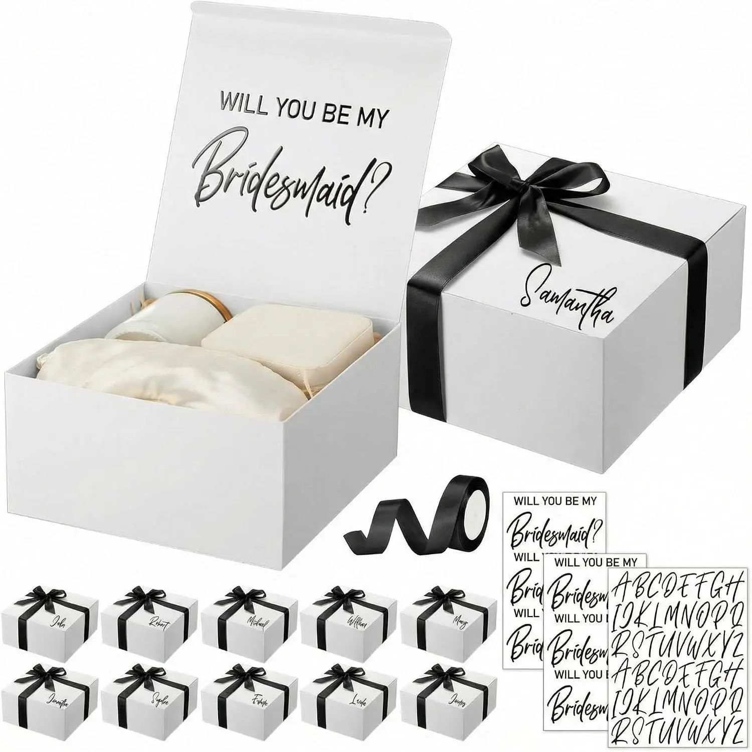 8 Sets Bridesmaid Proposal Boxes Will You Be My Bridesmaid Box Wedding  Boxes with  Name Maid Matron of  Proposal Box for Wedding Party Favors (Black)