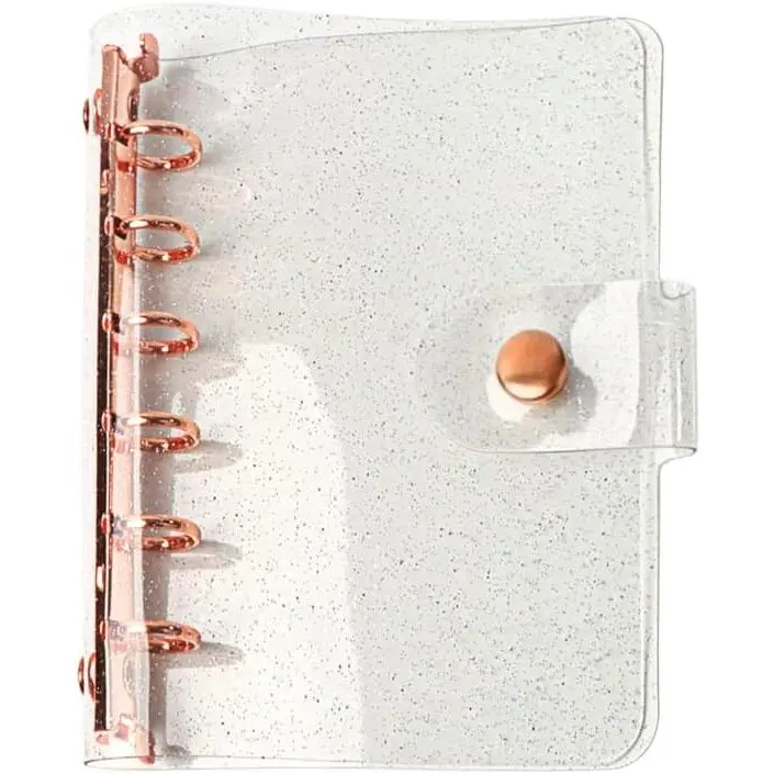 A7 Soft PVC Binder Cover Glitter Rose  Refillable Budget Binder 6-Holes Loose Leaf Notebook Binders Round Ring Personal Planner Pages Protectors with Snap Button Closure File Folder