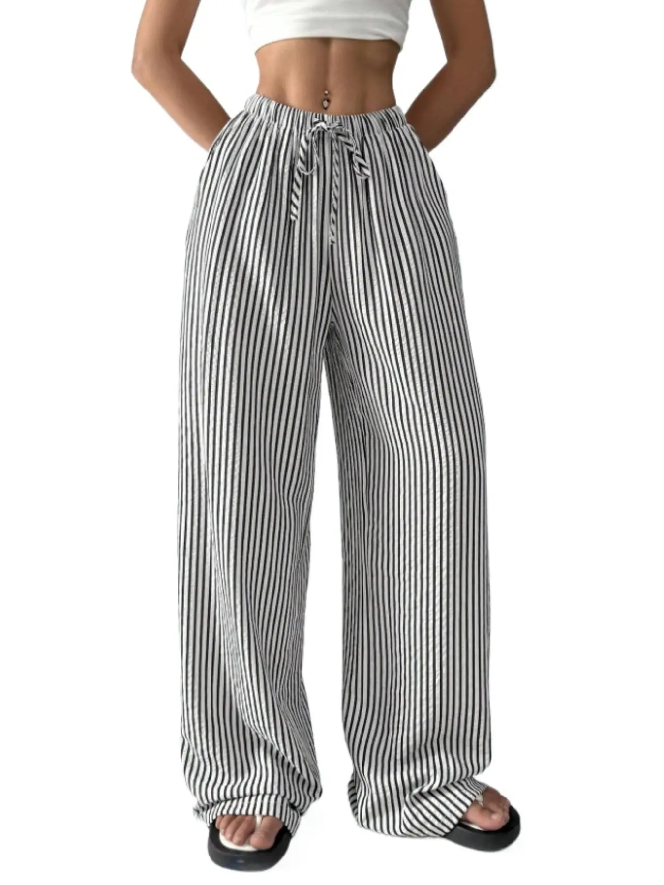 Women's Striped Loose Fit Straight Leg Pants, Comfortable and Stylish Bottoms for Everyday Wear, Perfect for Relaxed, Casual Lounge Pant
