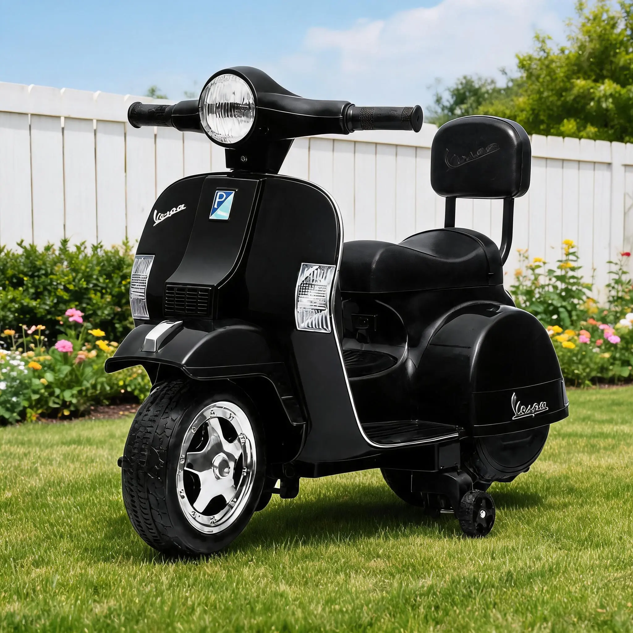 Garvee Officially Licensed Vespa 6V Kids Electric Ride-On Scooter - 4-Wheel Anti-Tip Stability, Headlight, Backrest & Training Wheels - Battery Powered Toddler Ride-On
