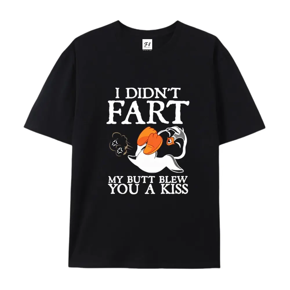 Women's Playful Penguin Joke Cartoon Print Cotton Top - Unisex Cut Short Sleeves Lighthearted Humor Casual Clothes, Tops, Casual Tee