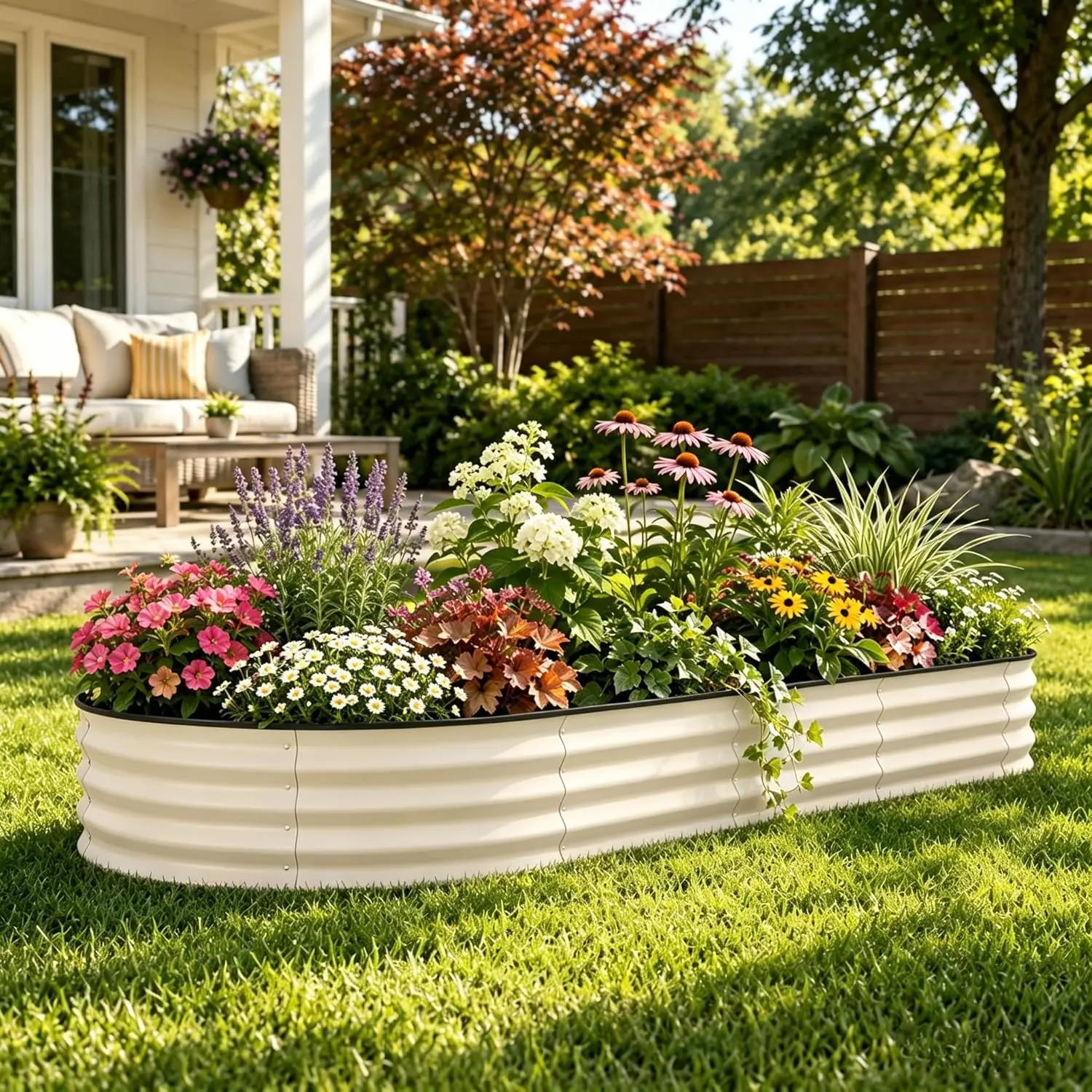 Garvee Modern Rust-Resistant Galvanized Raised Garden Bed Planter Box - 8x2x1.5ft Beige, Deep Root Design, Safe Edges, Easy Assembly, Protective Film, Soil Drainage - Outdoor Kit for Flowers, Vegetables