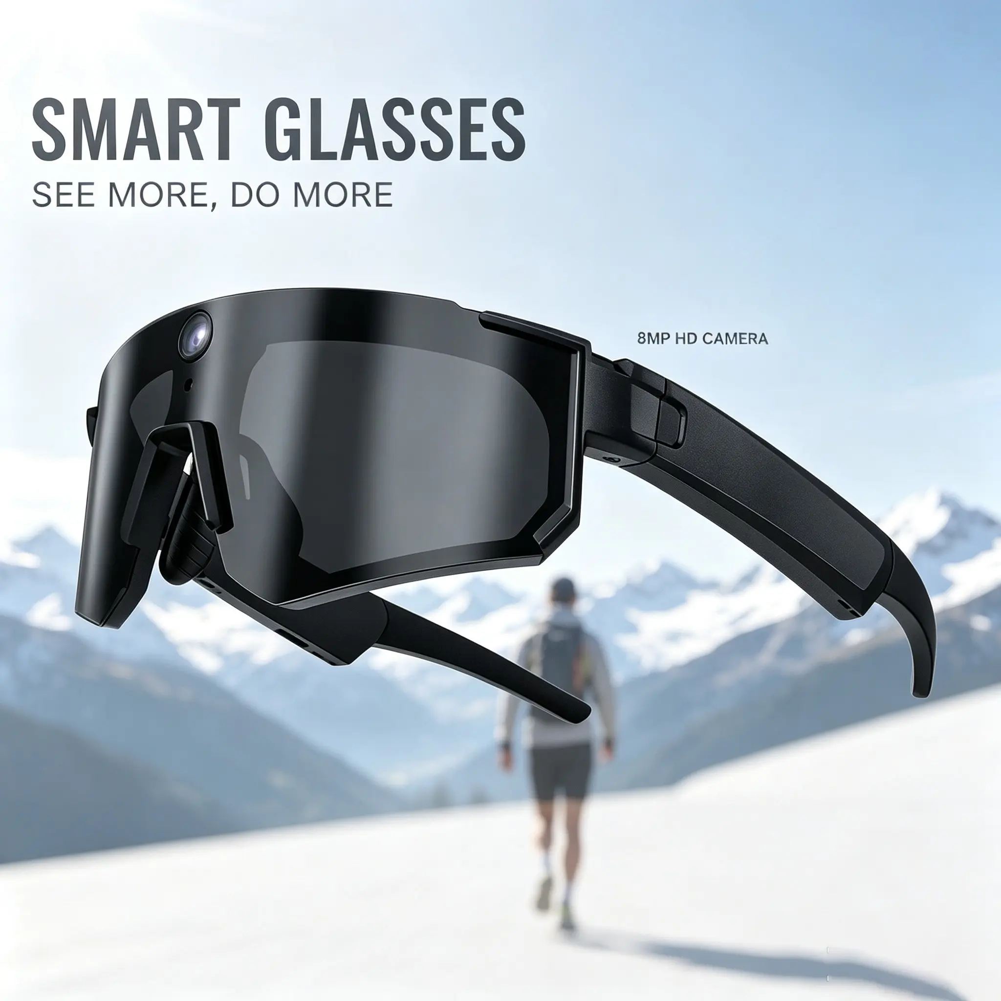 Camera AI Smart Glasses for Outdoor Cycling - HD Camera, First-Person Perspective Vlog Recording, Dual Microphone Noise Cancellation, Hands-Free Call, Sports Goggles, Wireless Audio Sunglasses, LED Flashlight, UV Protection & Windproof Goggles, Suitable f