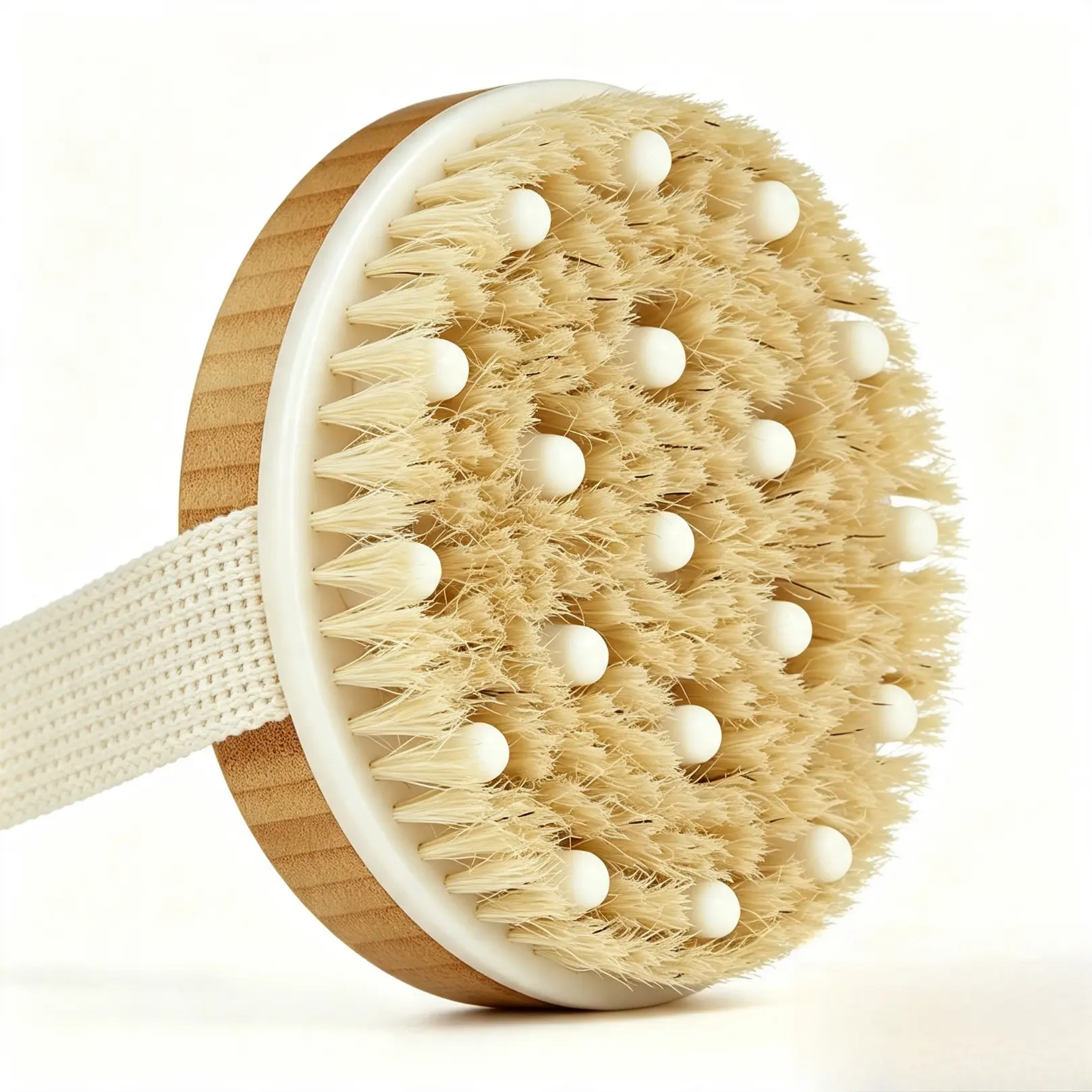 Wooden Dry Body Brush With Massage Nodes, Dual Purpose Wet & Dry Exfoliating Scrubber, Natural Sisal Bristle Body Care Tool For Shower, Home Bathroom Daily Skin Cleansing