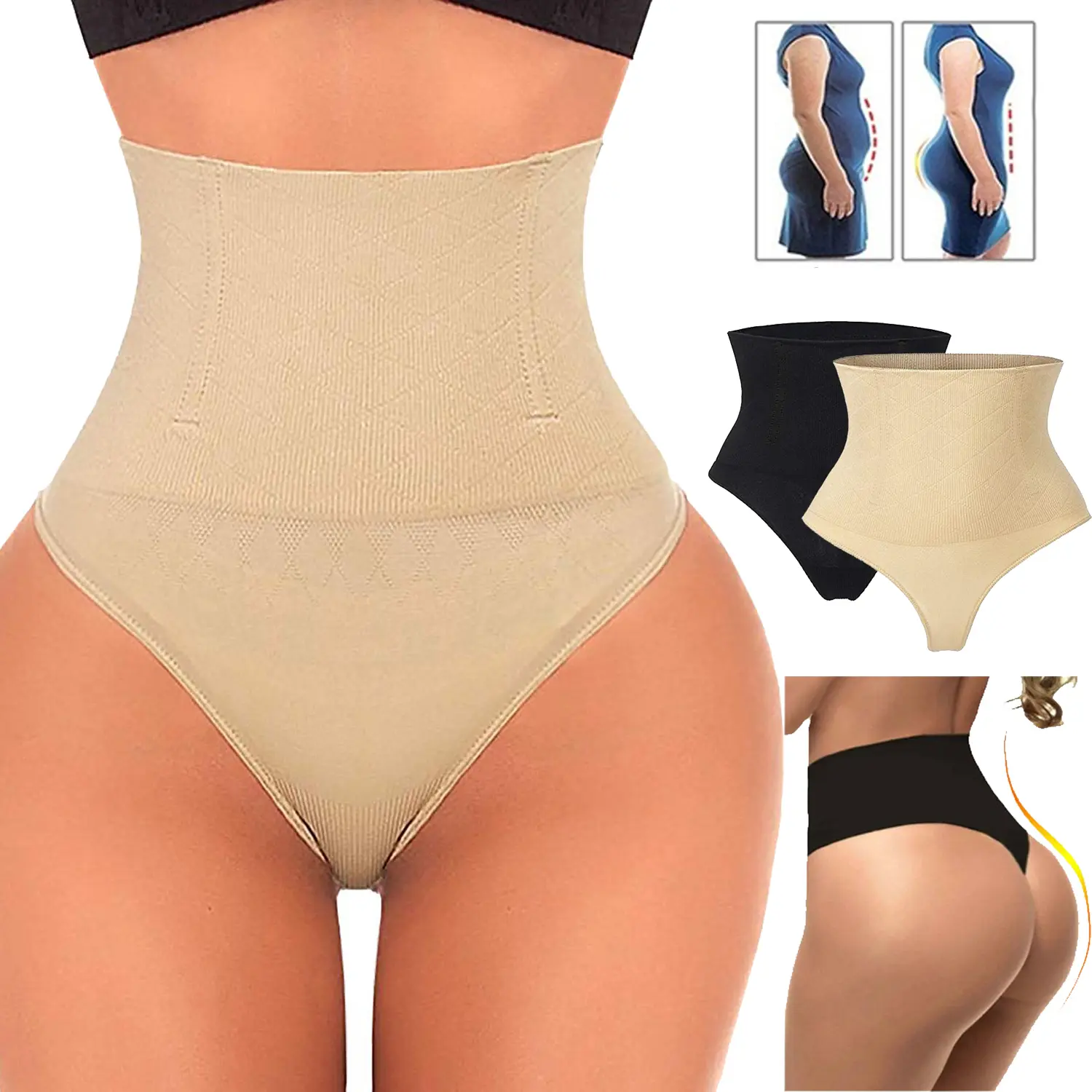 Women's Tummy Control Thong, Seamless Mid-Waist Shaper Panty with Soft Spandex Compression and Anti-Roll Support, Day, Everyday, Fabric, Birthday, Shapewear, Clothes, Thanksgiving, Fantasy, Waist Trainers