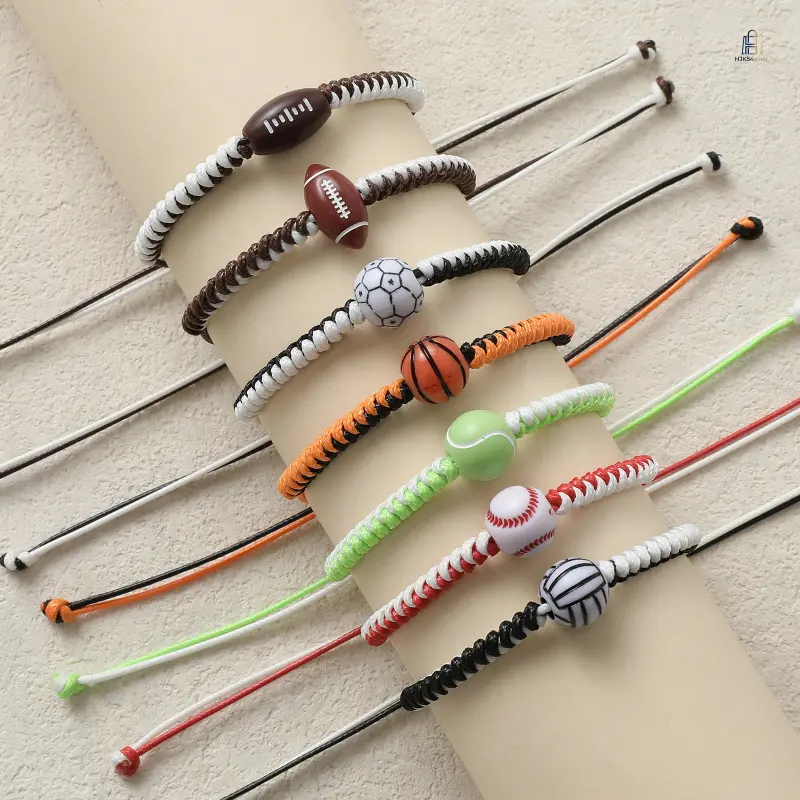 Sports Braided Rope Bracelet, Trend Ball Game Wristband, Handwoven Sport Charm Bangle, Football Basketball Softball Baseball Rugby Volleyball Adjustable Bracelet, Sweatproof Lightweight Casual Accessory For Workout Gym Daily Fan Outfit