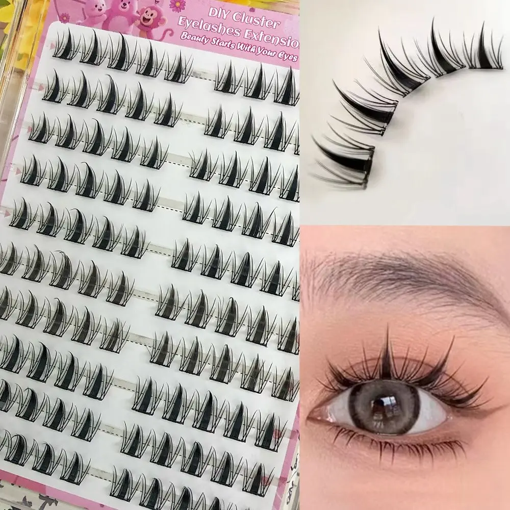 Directly Applied False Eyelashes, 100pcs Dense C Curl, 10-12mm Length, Self-Adhesive, Perfect for Cute Lolita Makeup, Solid Form, Fluffy Lashes