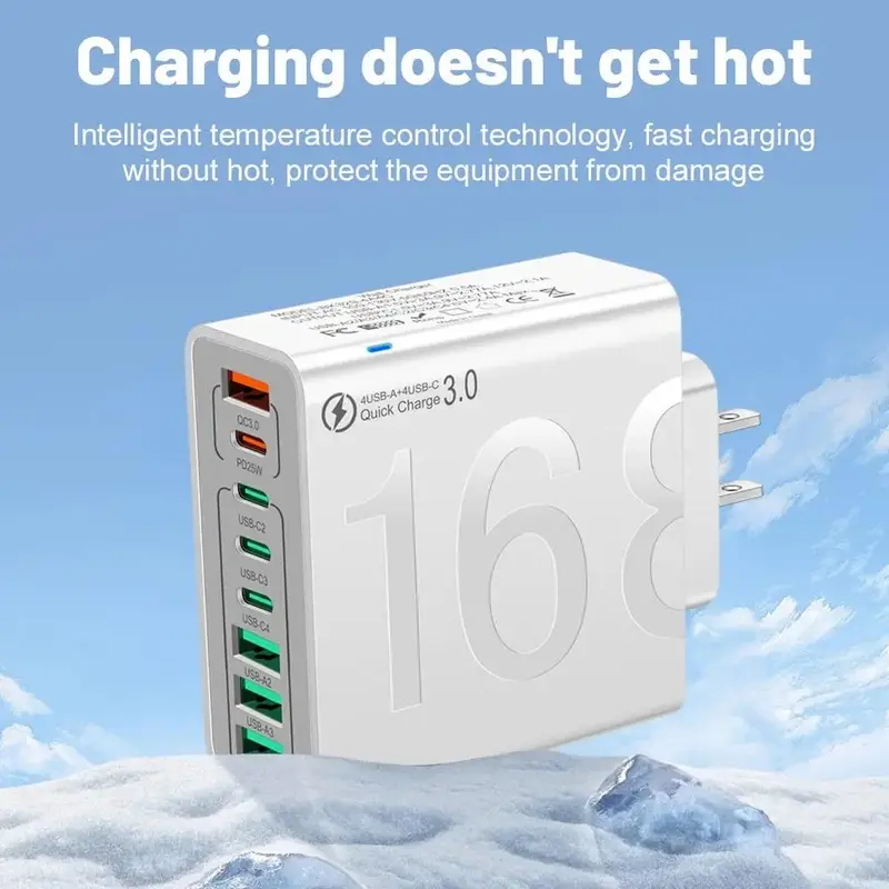 8-Port USB-C Charger Station, 4 USB-C & 4 USB-A Fast Charging HUB, Compatible with Multiple Devices, Halloween Christmas Exclusive