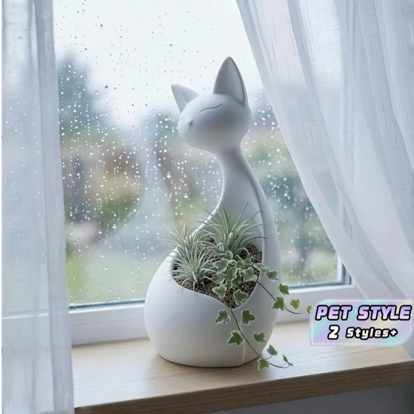 Cute Cat-Shaped Ceramic Compact Multi-Functional Succulent Pot, Desktop Window Shelf Decor, Home Office Gift, Stylish Plant Container