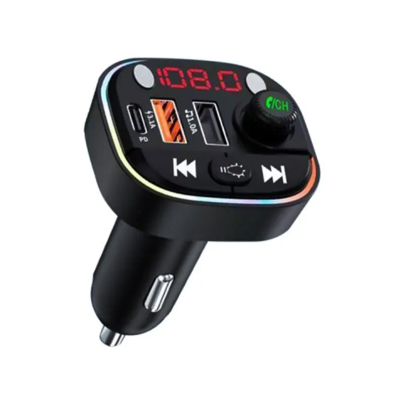 Bluetooth Car Adapter with Built-in Lighter Adapter - Seamless BT Connectivity, Wireless Handsfree Calling, Type C Car Charger, 7-Color Backlit LED Display, TF Slot Music Stereo Player, Versatile Power Source, Driving, Fast Charger