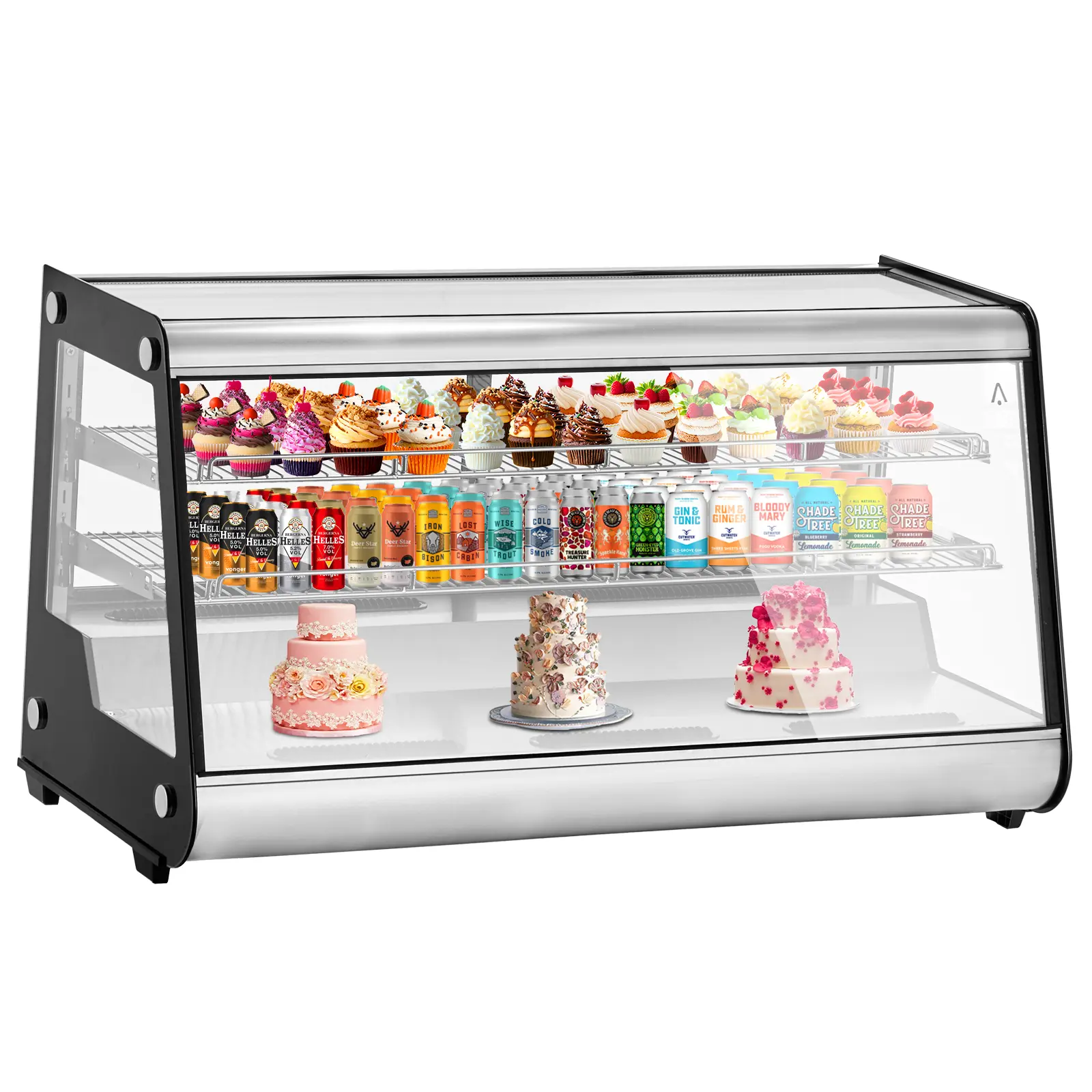8.2 Cu.Ft Commercial Countertop Display Refrigerator, 149-230L Double-Layer Anti-Fog Glass Cake Fridge with LED Light, Air Cooling, Auto Defrost, Adjustable Shelves, 110-120V for Bakery, Convenience Store