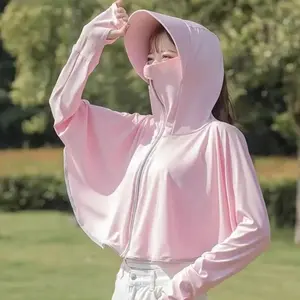 2026 New Lightweight UV Protection Outdoor Sun Protection Outfit, 2-in-1 Breathable Cooling Hooded Long Sleeve Jacket Matched With Wide Brim Ponytail Hat, Sweat-Wicking Comfortable Summer Cover Up Ideal For Cycling, Hiking, Travel And Various Outdoor Acti
