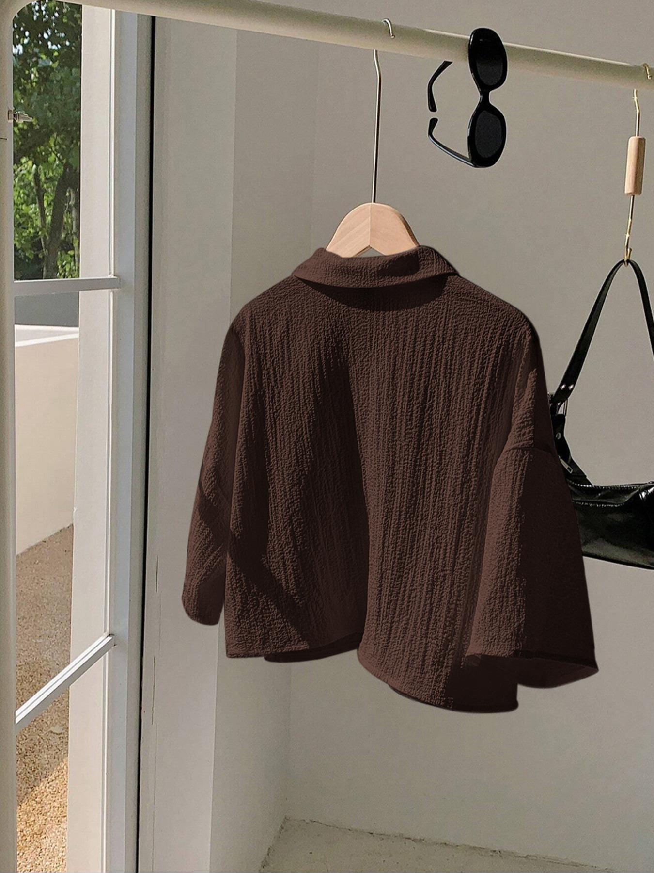 Women's Solid Color Shirt, Casual Button Front Top for Summer, Women's Clothing for Daily Wear