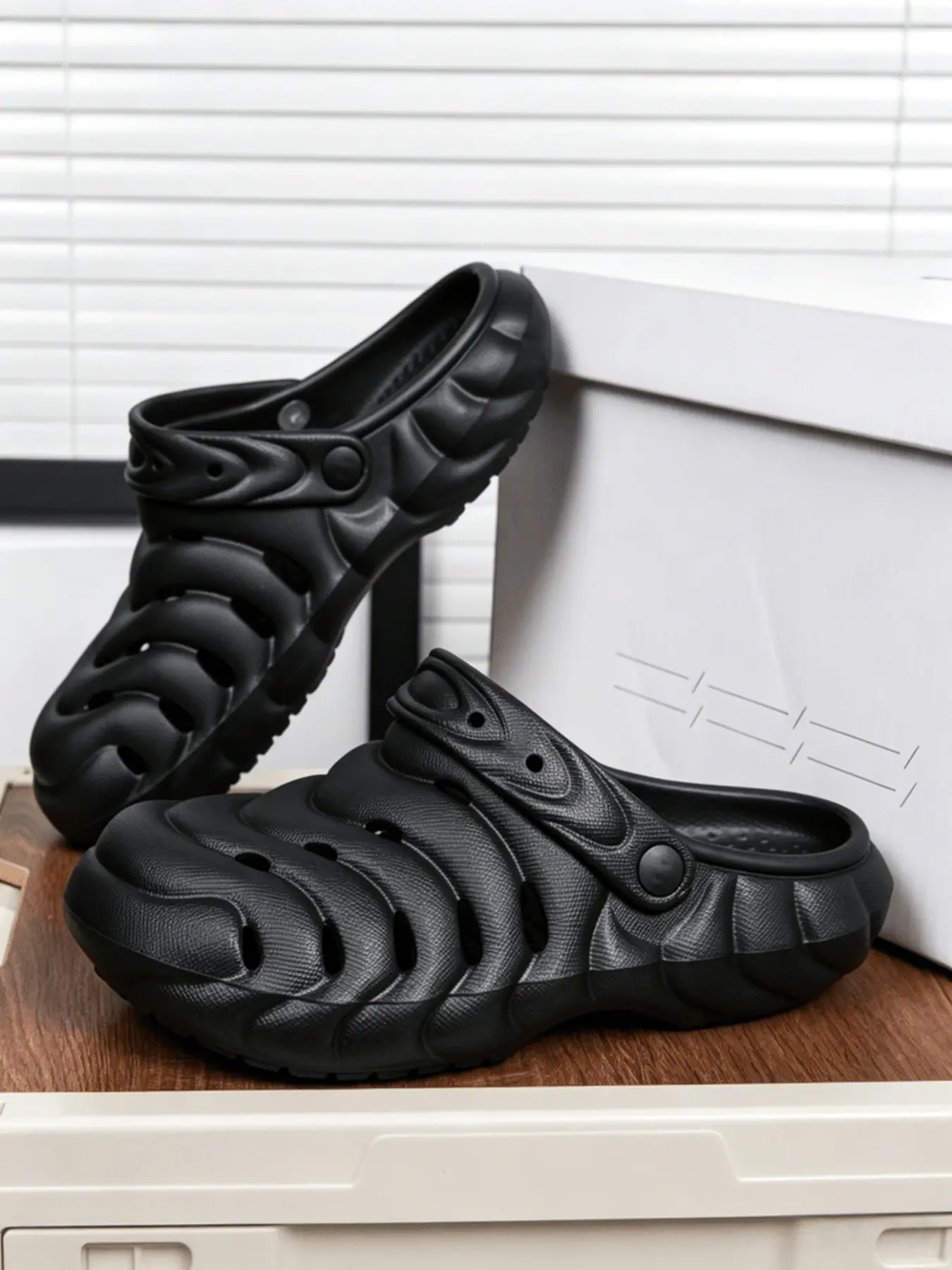 1 Pair American Street 3D Wave Platform Closed Toe Clogs Full Cutout Breath Design Detachable Heel Strap 2 Ways Wear Light Slip On Sandals For Short Trip Beach Vacation
