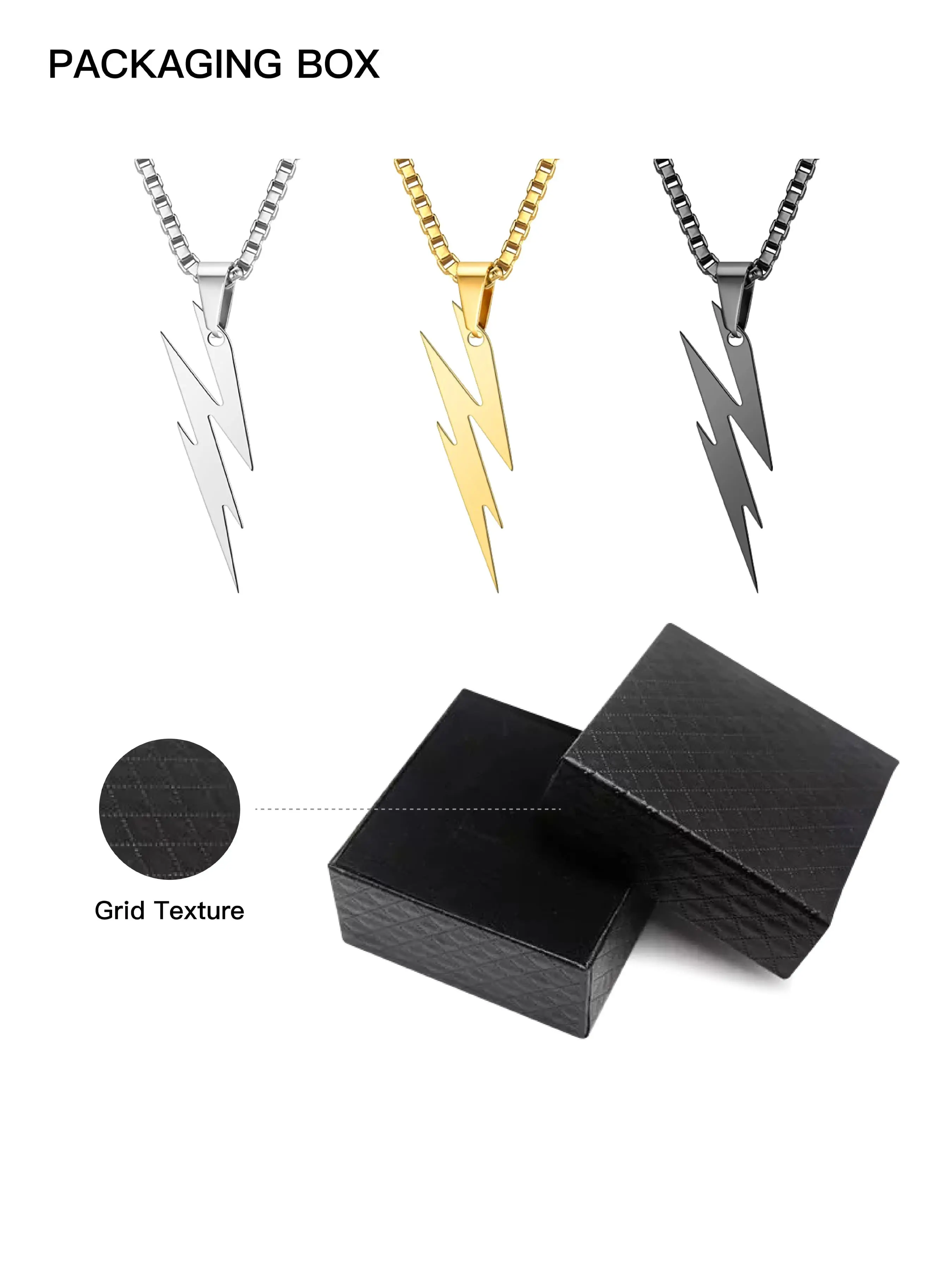 3 Colors Stainless Steel Lightning Pendant Necklace Set, Unisex Fashion Jewelry, Hip Hop Streetwear Gift, Casual Accessory for All Occasions