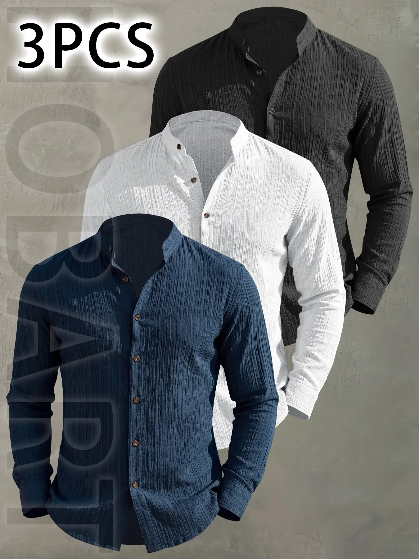 3Pcs long sleeve shirts for men, classic stand up collar long sleeved design, non elastic fabric, suitable for daily casual wear, vacation wear, Casual Outings Shirt, men's autumn shirt, mens shirts, shirts for men high quality