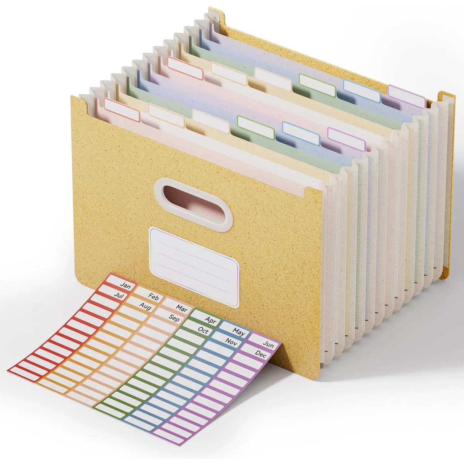 12-Pocket Accordion File Organizer, Upright Open Top, Monthly Tabs, High Capacity Wheat Straw Expanding File Folder, Fits Letter A4 & Manila Folders for School  Office -Wheat Yellow