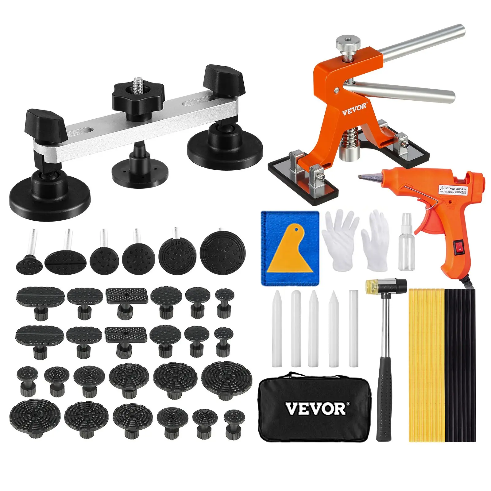 【DealsForYouDays】VEVOR 56 PCS Dent Removal Kit, Paintless Dent Repair Kit with Golden Lifter, Bridge Puller, Car Dent Puller with Puller Tabs, Hot Glue Gun for Auto Body Dents, Hail Damage, Door Ding