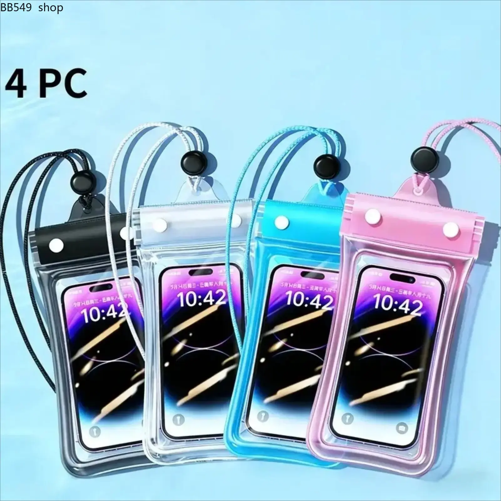 4-Pack Adjustable Clear Waterproof Phone Dry Bag - Floating Airbag Design with Lanyard, HD Touch Screen Transparent Pouch, Water Sport Accessory for Beach, Swimming, Outdoor Use