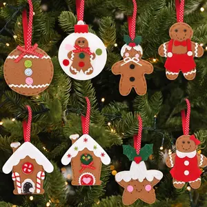 8 count Large  Felt Gingerbread Ornaments for Christmas Tree Set Christmas Felt Tree Decorations Candy Cane for Xmas Holiday Indoor House Decorations