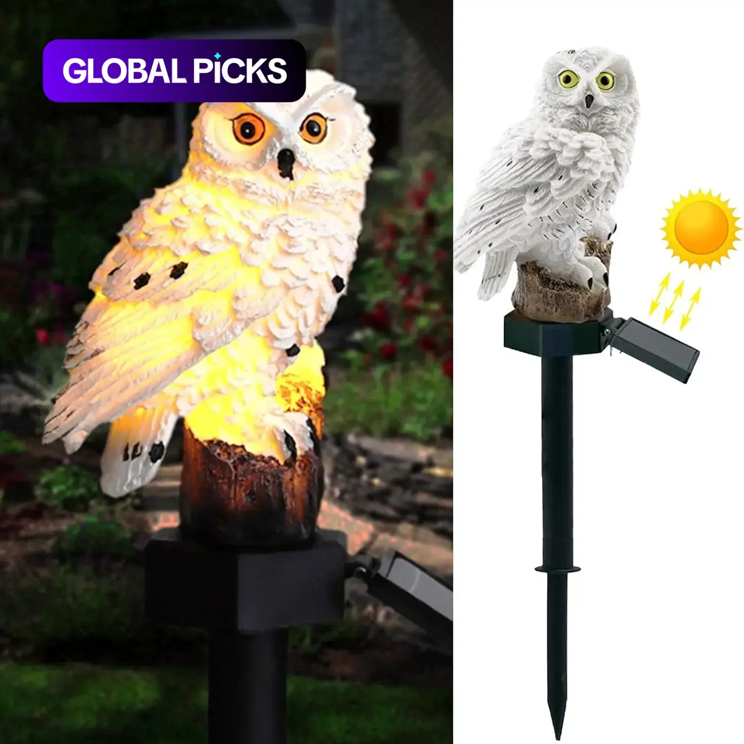 Owl Figure Solar LED Lights, Solar Decorative Lights, Solar Illuminated, Outdoor Solar Lighting, Resin Garden Waterproof Decorations, Stake for Outdoor Yard, Patio, Lawn, Bird Repellent, Gift for Women, Owl Lovers #GLOBAL PICKS